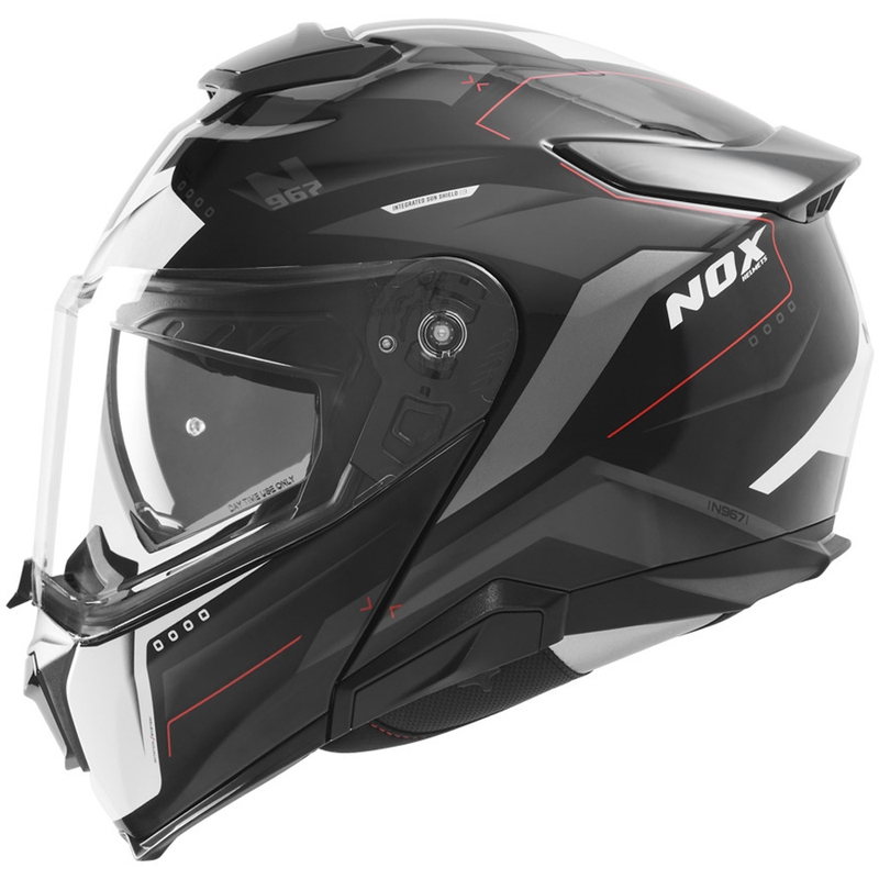 Flip-up motorcykelhjelm NOX N967 Conquer mat sort-hvid-rød