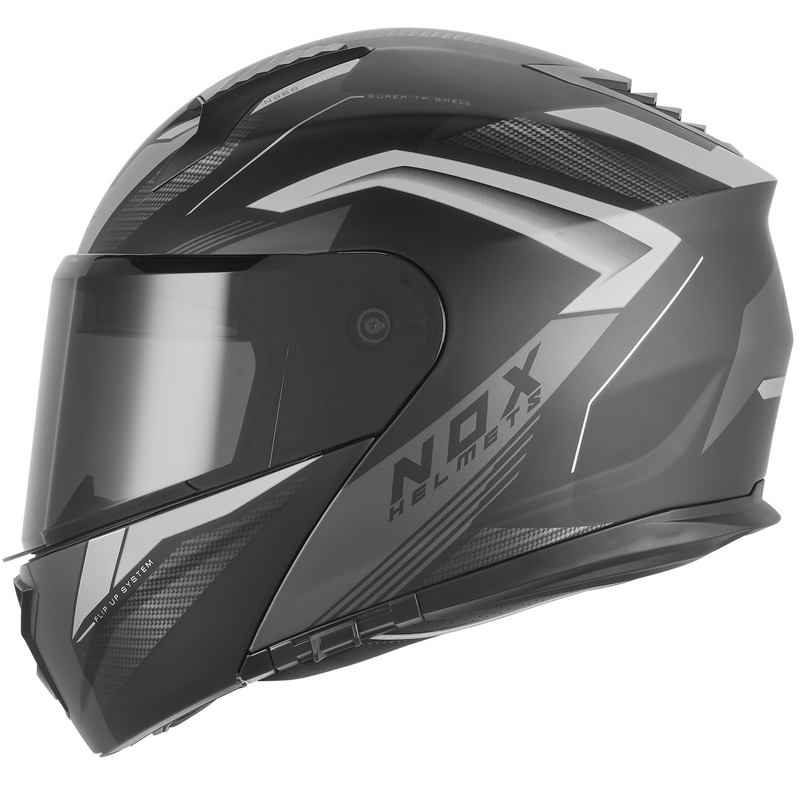 Flip-up motorcykelhjelm NOX N968 Shift mat sort-sølv
