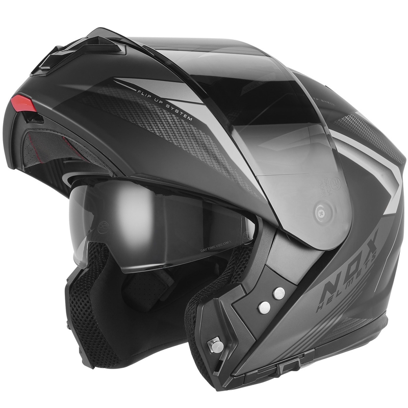 Flip-up motorcykelhjelm NOX N968 Shift mat sort-sølv