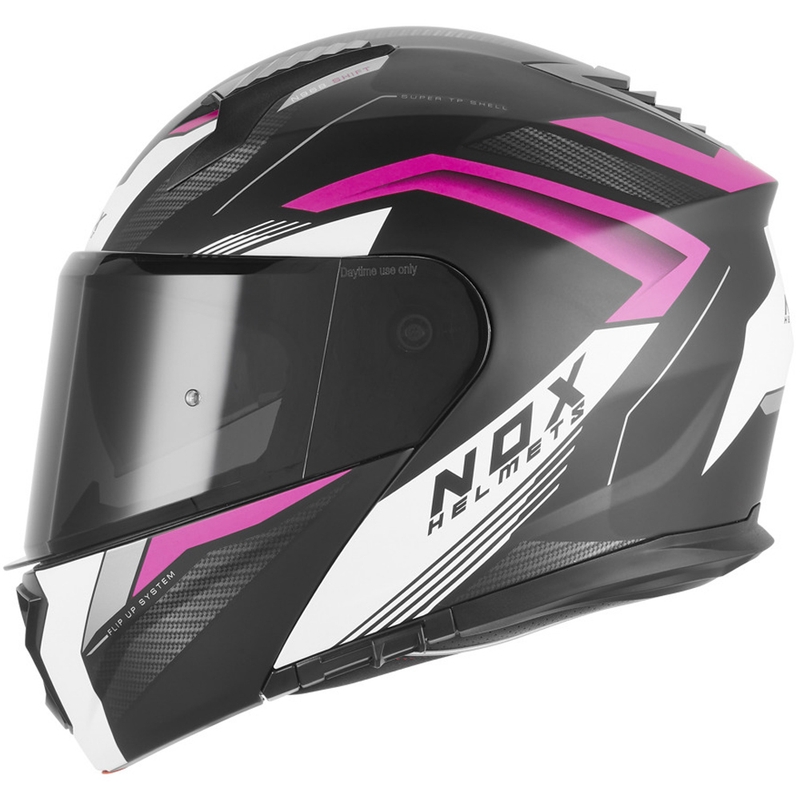 Flip-up motorcykelhjelm NOX N968 Shift mat sort-hvid-pink