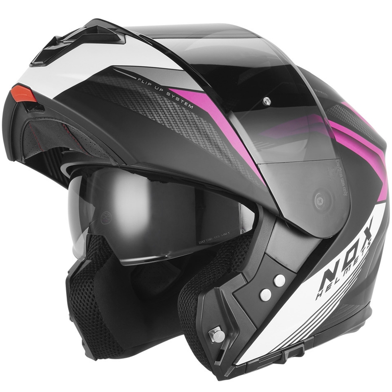 Flip-up motorcykelhjelm NOX N968 Shift mat sort-hvid-pink
