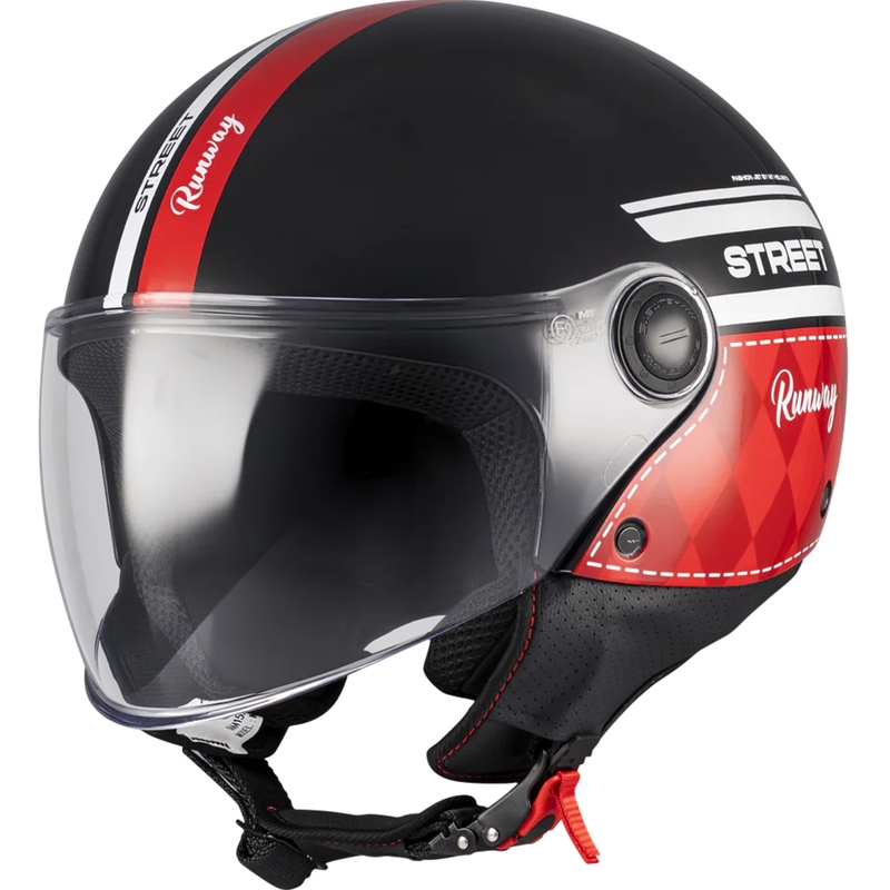 Åben motorcykelhjelm MT Street S Runway B5 sort-rød