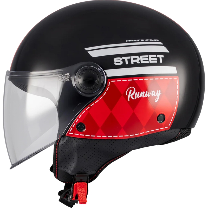 Åben motorcykelhjelm MT Street S Runway B5 sort-rød