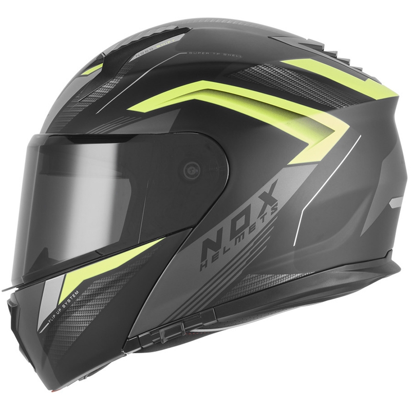 Flip-up motorcykelhjelm NOX N968 Shift mat sort-fluo gul