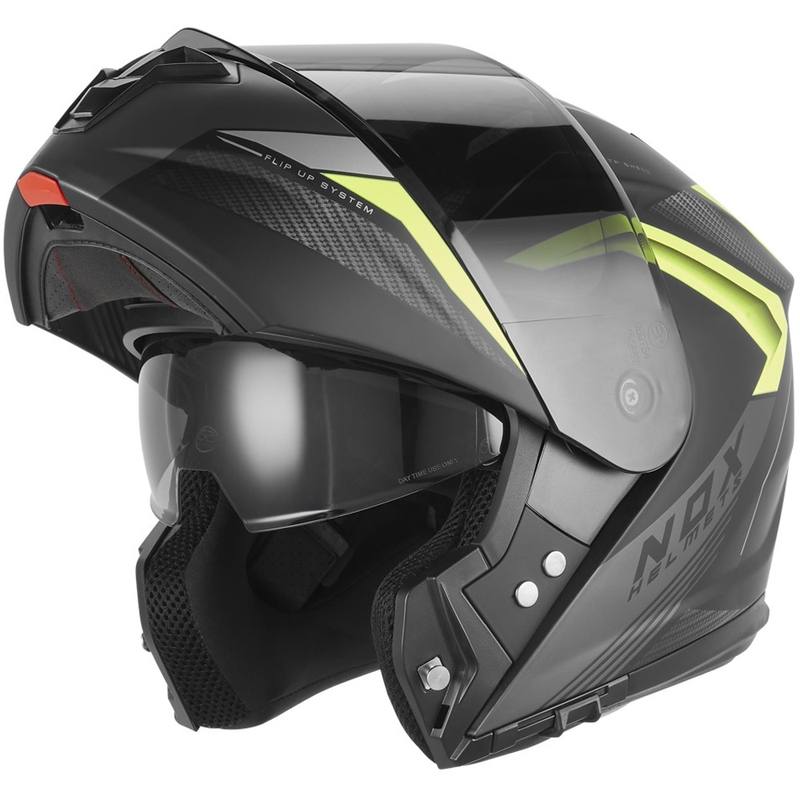 Flip-up motorcykelhjelm NOX N968 Shift mat sort-fluo gul