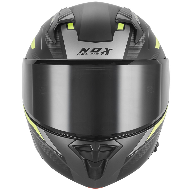 Flip-up motorcykelhjelm NOX N968 Shift mat sort-fluo gul