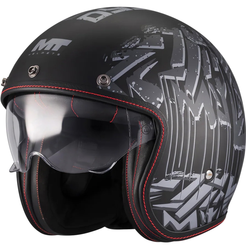 Åben motorcykelhjelm MT Lemans 2 SV S Dystopic B12 mat sort-grå