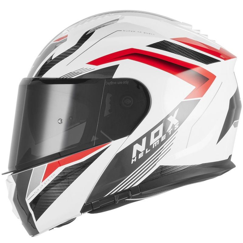 Flip-up motorcykelhjelm NOX N968 Shift hvid-rød