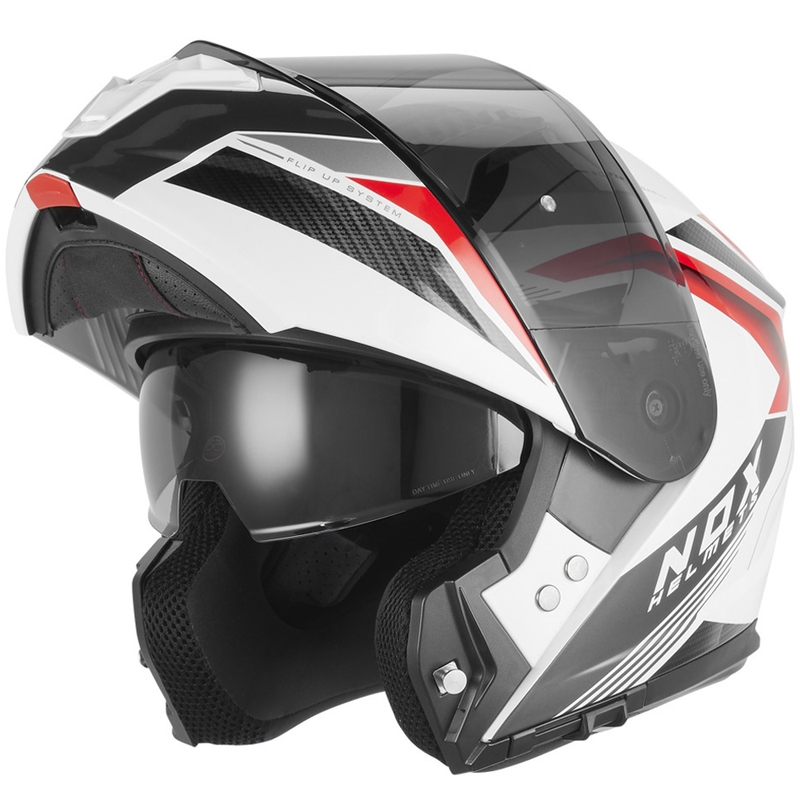 Flip-up motorcykelhjelm NOX N968 Shift hvid-rød