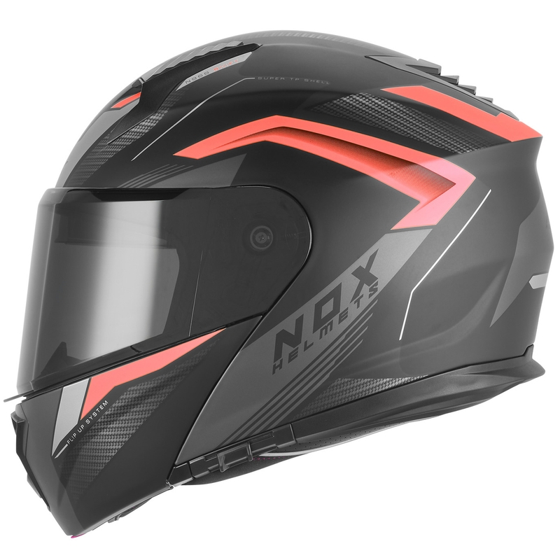 Flip-up motorcykelhjelm NOX N968 Shift mat sort-rød