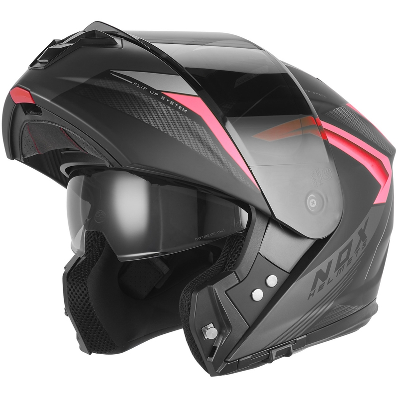 Flip-up motorcykelhjelm NOX N968 Shift mat sort-rød
