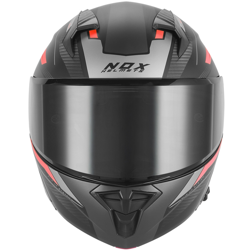 Flip-up motorcykelhjelm NOX N968 Shift mat sort-rød