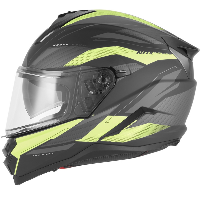 Fullface motorcykelhjelm NOX N304-S REVO mat sort-fluo gul