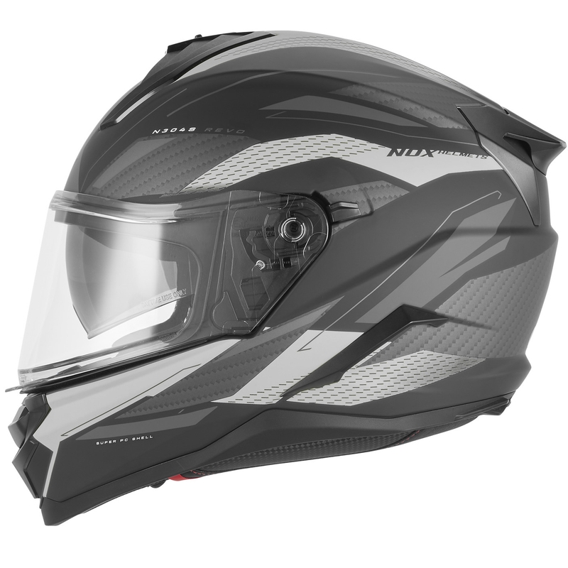 Fullface motorcykelhjelm NOX N304-S REVO mat sort-sølv