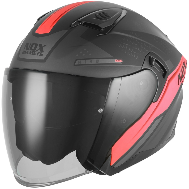 Åben motorcykelhjelm NOX N130 EKTO mat sort-rød