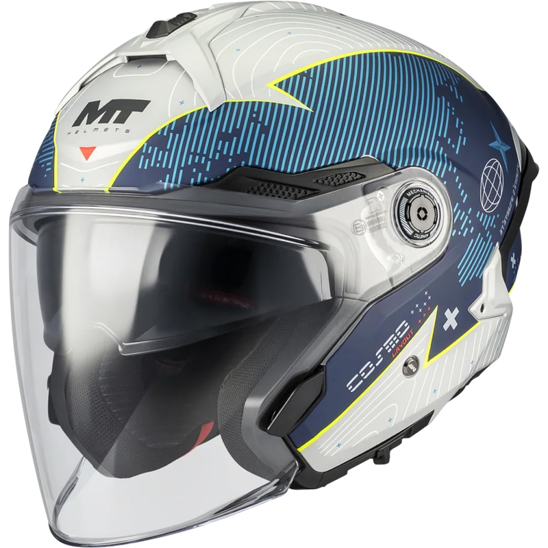 Åben motorcykelhjelm MT Cosmo SV Layout C7 mat blå-hvid
