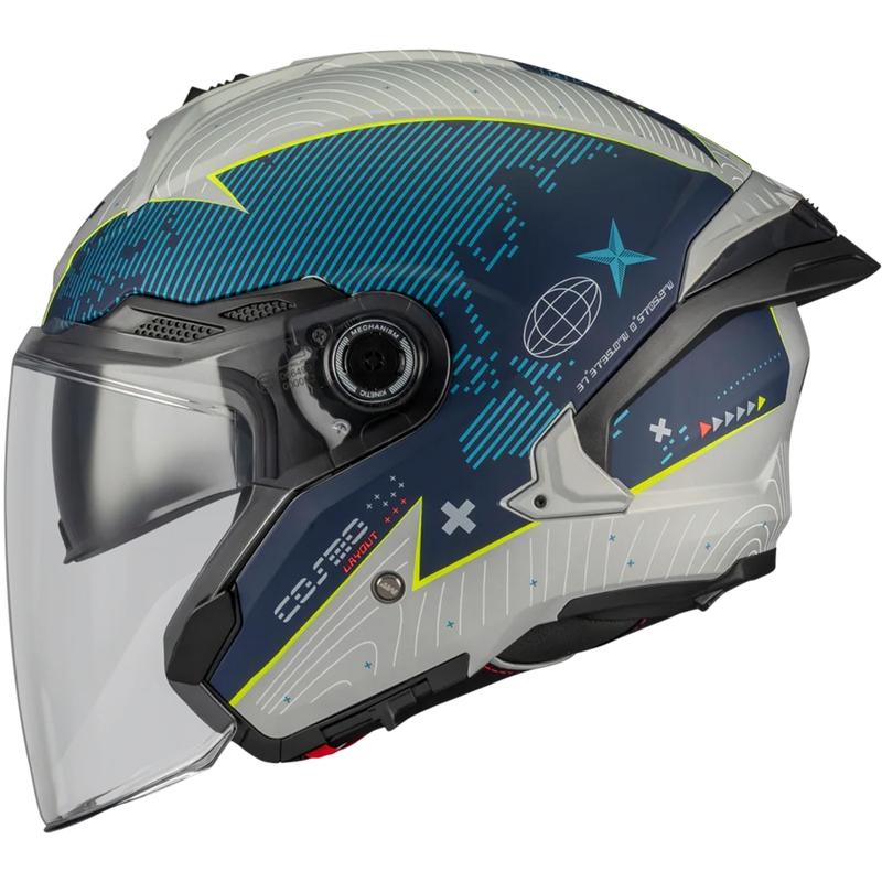 Åben motorcykelhjelm MT Cosmo SV Layout C7 mat blå-hvid