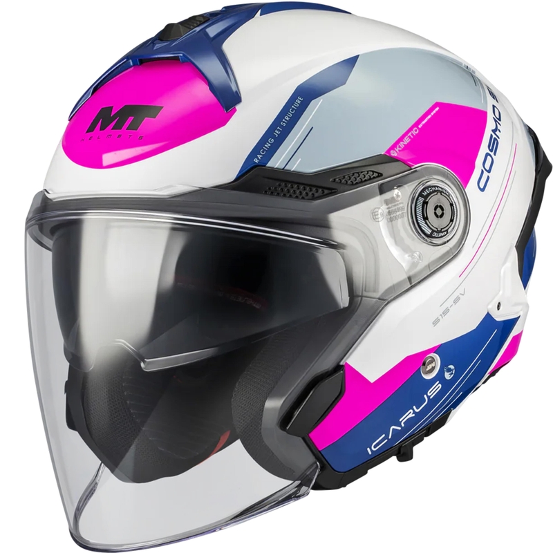 Åben motorcykelhjelm MT Cosmo SV Icarus A8 hvid-blå-pink