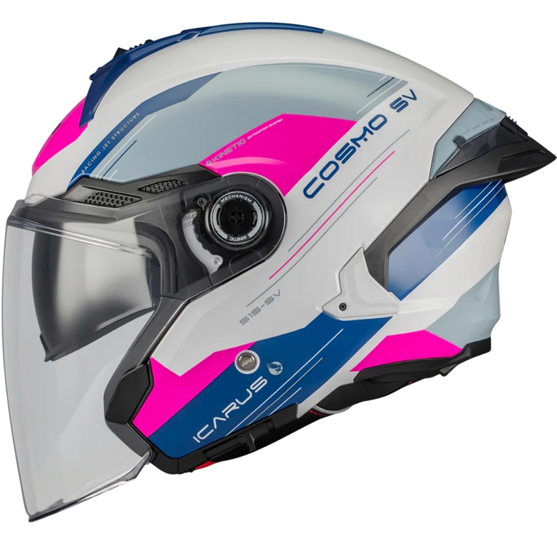 Åben motorcykelhjelm MT Cosmo SV Icarus A8 hvid-blå-pink