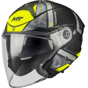 Åben motorcykelhjelm MT Cosmo SV Arrow B3 mat sort-grå-fluo gul