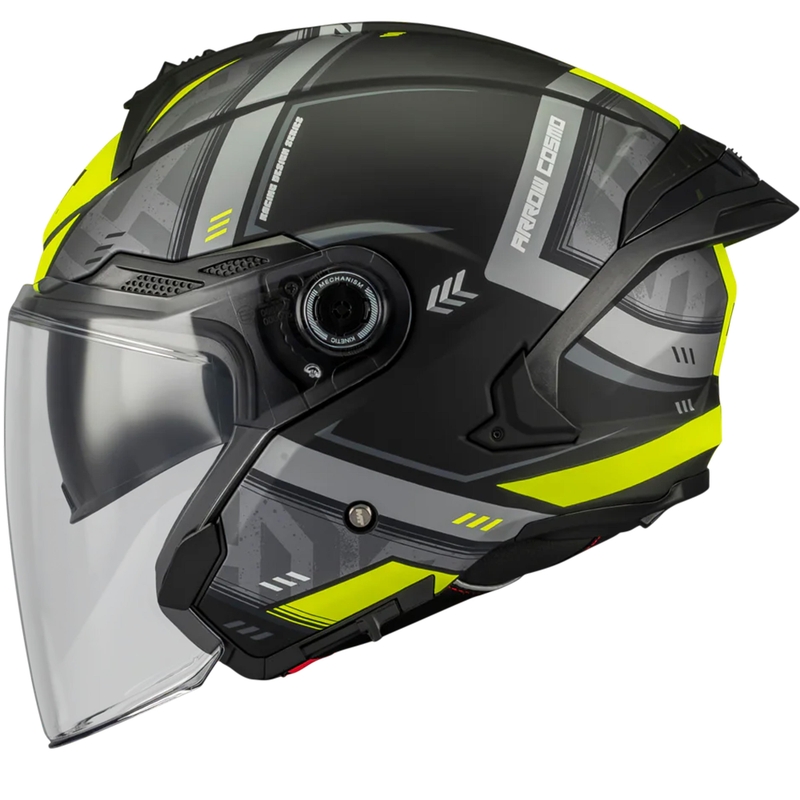 Åben motorcykelhjelm MT Cosmo SV Arrow B3 mat sort-grå-fluo gul