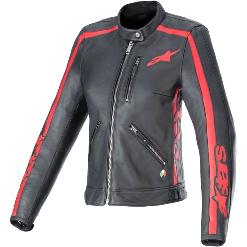Alpinestars Stella Dyno lædermotorcykeljakke til kvinder, sort og rød