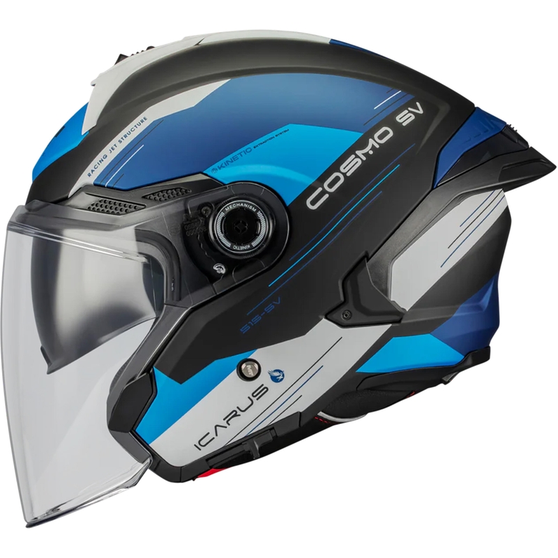 Åben motorcykelhjelm MT Cosmo SV Icarus B7 mat sort-blå-grå