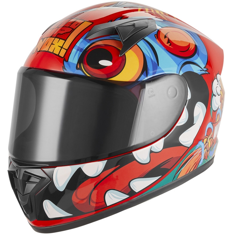 Børne fullface motorcykelhjelm NOX N731 Scrappy rød-multifarvet