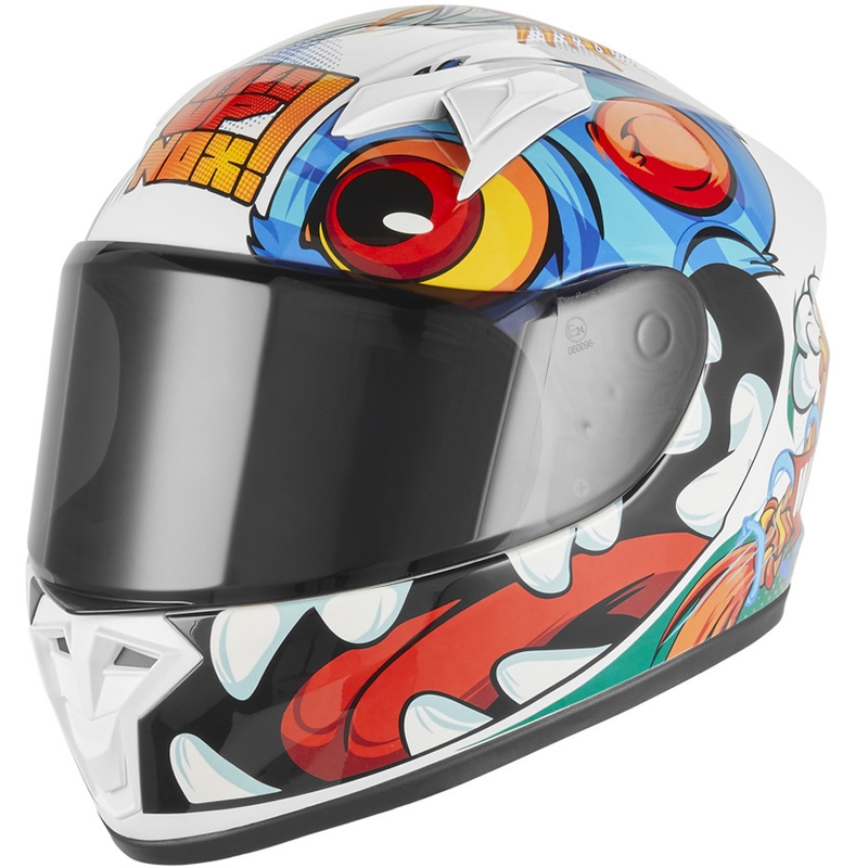 Børne fullface motorcykelhjelm NOX N731 Scrappy hvid-multifarvet