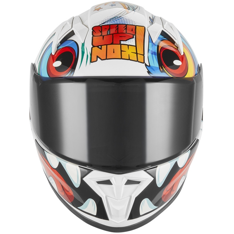 Børne fullface motorcykelhjelm NOX N731 Scrappy hvid-multifarvet