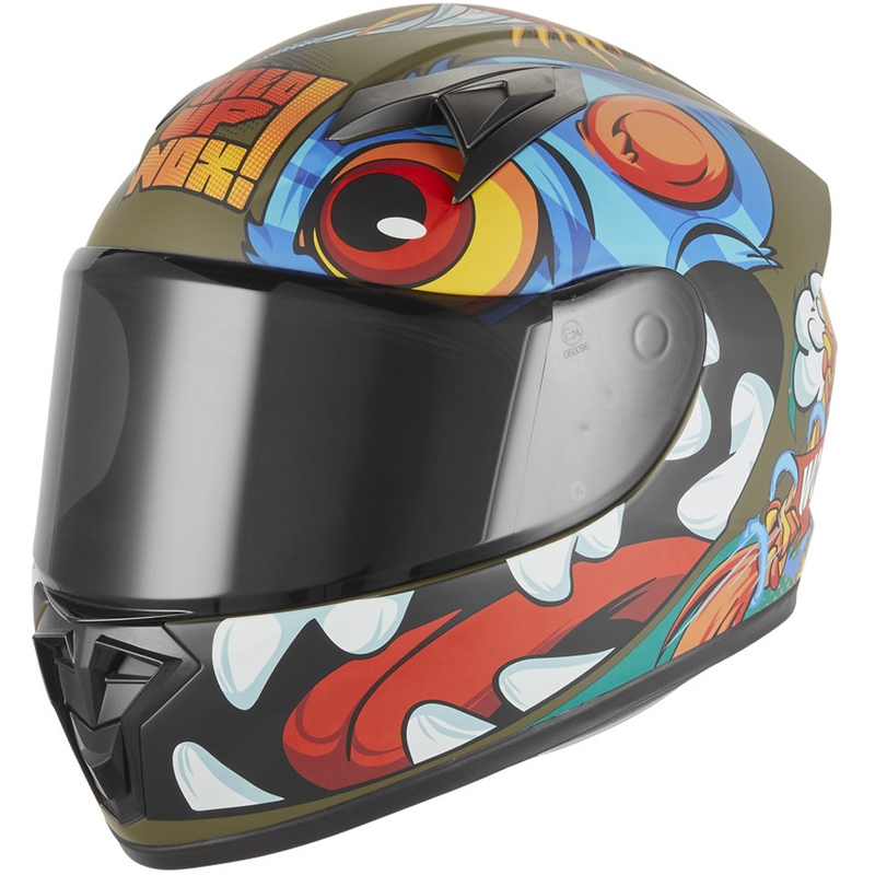 Børne fullface motorcykelhjelm NOX N731 Scrappy khaki-flerfarvet