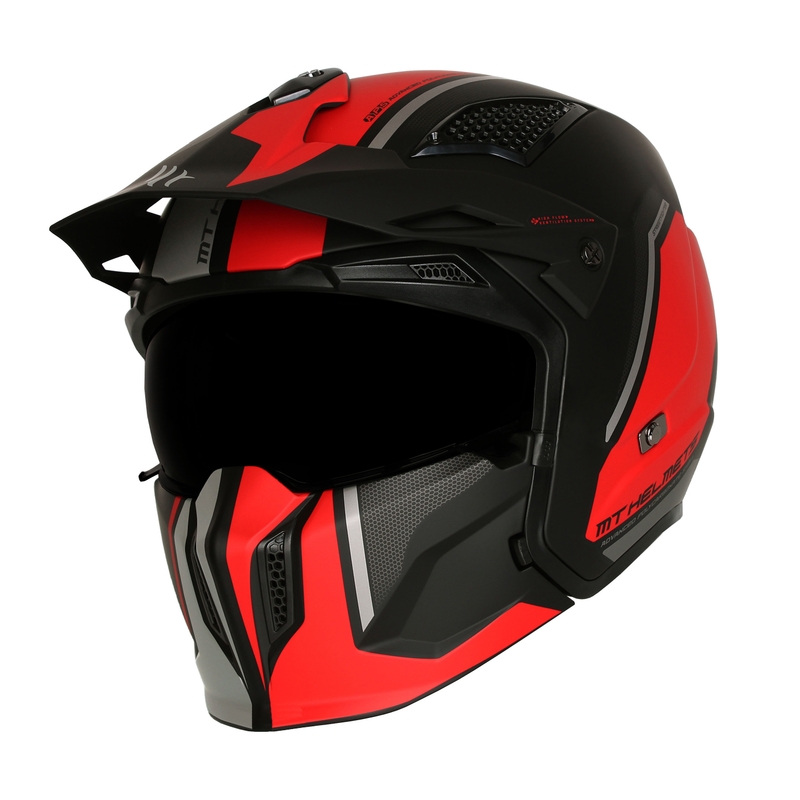 Åben hjelm med maske MT Streetfighter SV S TWIN C5 sort-rød med iridiumvisir - II. kvalitet
