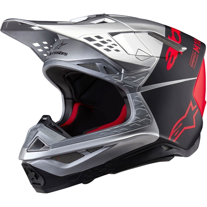 Alpinestars Supertech S-M10 Flood motocrosshjelm mat sølv-sort-orange fluo