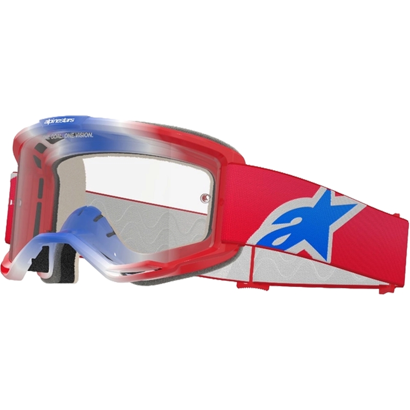 Alpinestars Vision 5 Corp røde, hvide og blå motocrossbriller med klar linse