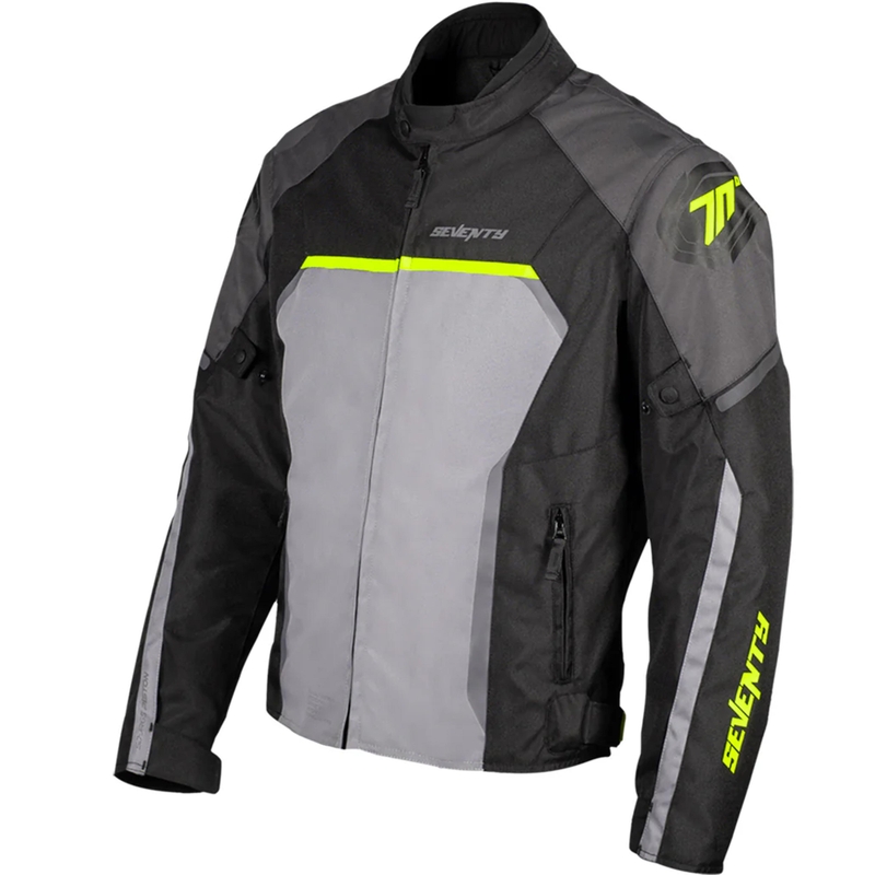 Seventy Degrees SD-JR65 Piston motorcykeljakke sort-grå-fluo gul