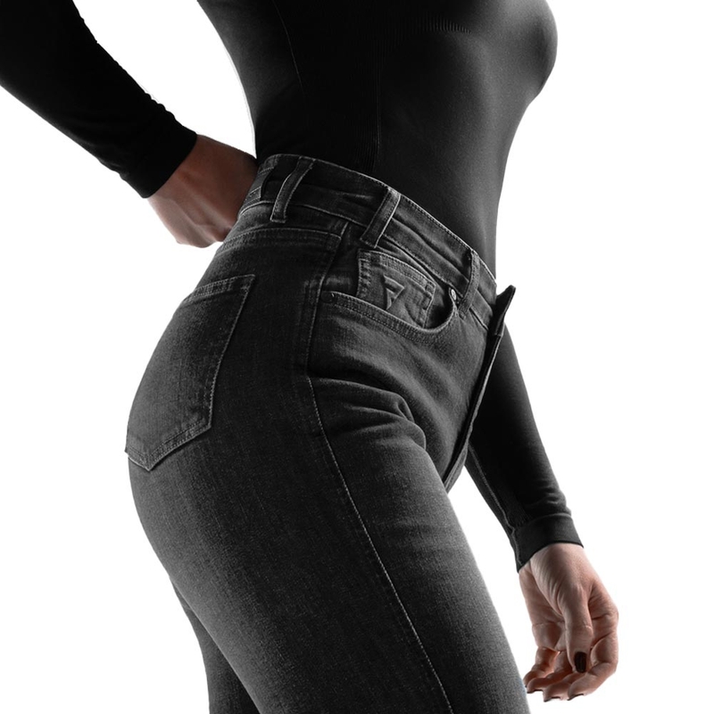 Dame cropped motorcykeljeans Rebelhorn Classic Monolayer vasket sort