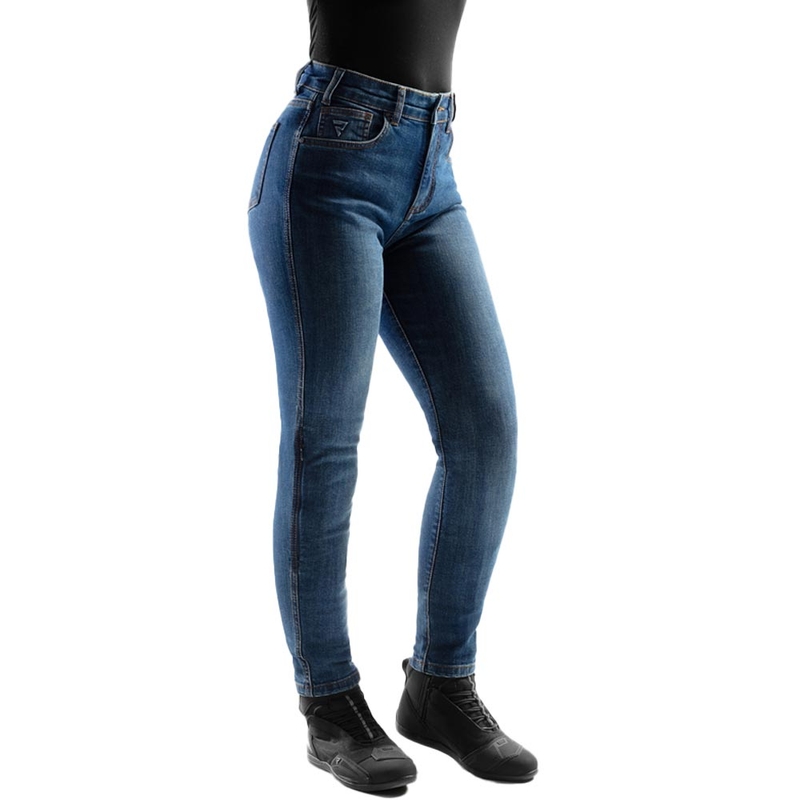 Dame cropped motorcykeljeans Rebelhorn Classic Monolayer vasket blå