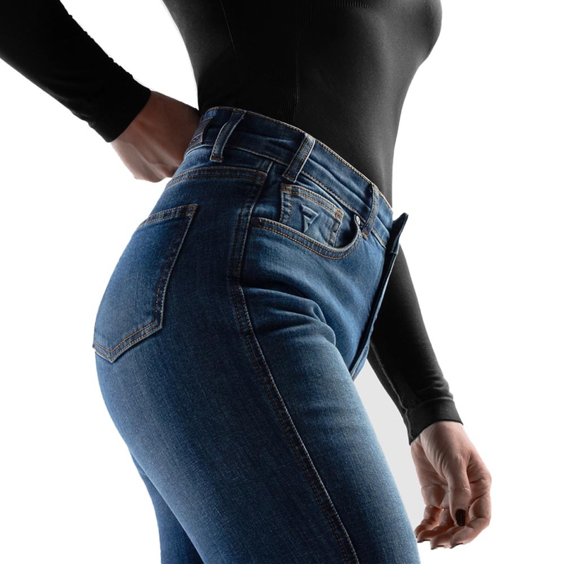 Dame cropped motorcykeljeans Rebelhorn Classic Monolayer vasket blå