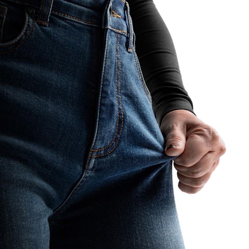 Dame cropped motorcykeljeans Rebelhorn Classic Monolayer vasket blå