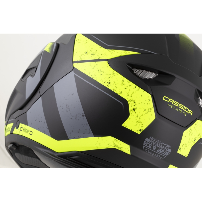 Cassida MultiFlip Korp flip-up motorcykelhjelm mat sort-fluo gul-grå