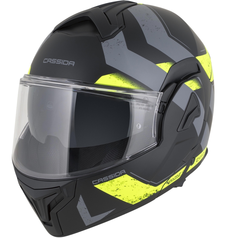Cassida MultiFlip Korp flip-up motorcykelhjelm mat sort-fluo gul-grå