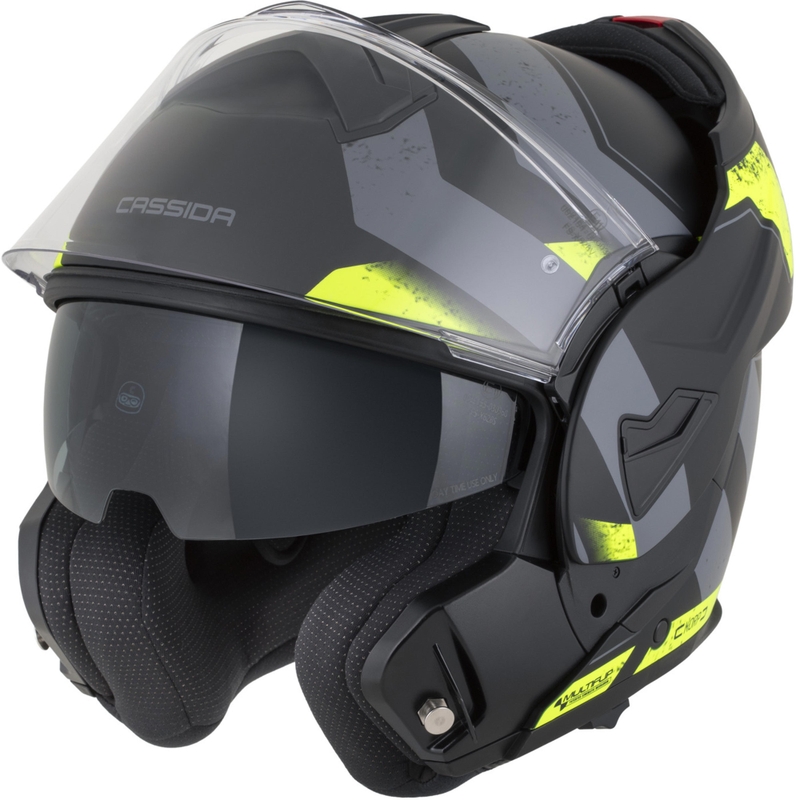 Cassida MultiFlip Korp flip-up motorcykelhjelm mat sort-fluo gul-grå