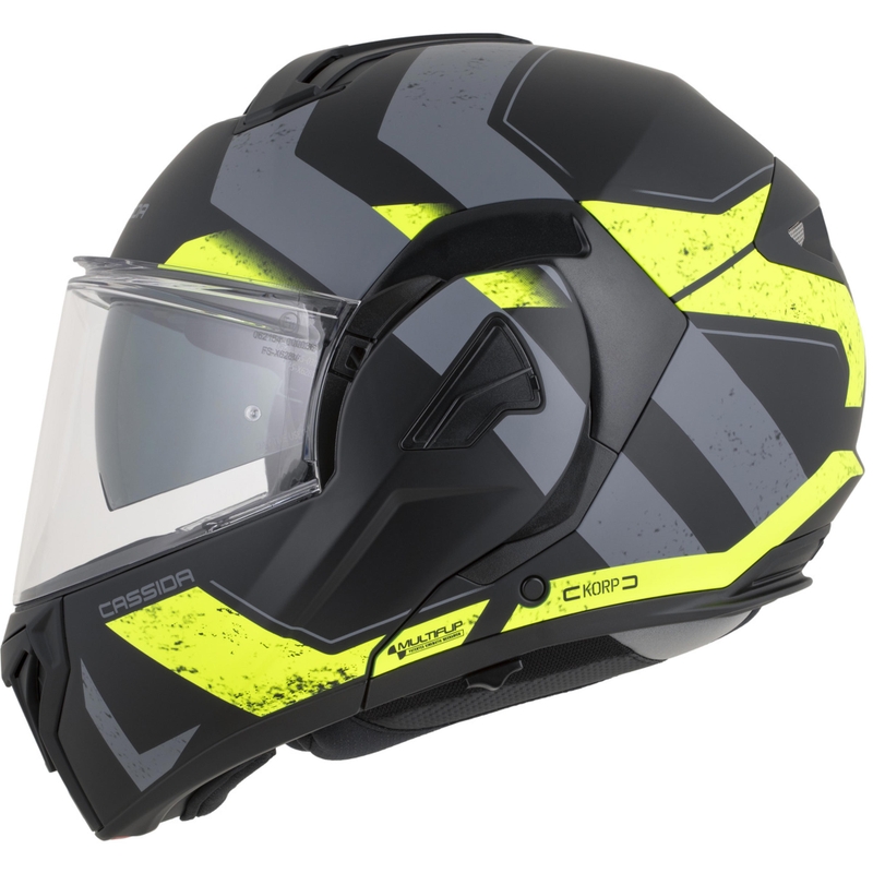 Cassida MultiFlip Korp flip-up motorcykelhjelm mat sort-fluo gul-grå
