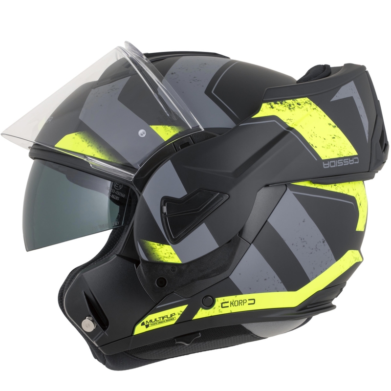 Cassida MultiFlip Korp flip-up motorcykelhjelm mat sort-fluo gul-grå