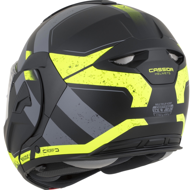 Cassida MultiFlip Korp flip-up motorcykelhjelm mat sort-fluo gul-grå
