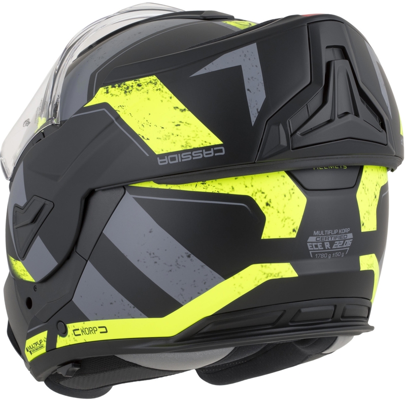 Cassida MultiFlip Korp flip-up motorcykelhjelm mat sort-fluo gul-grå