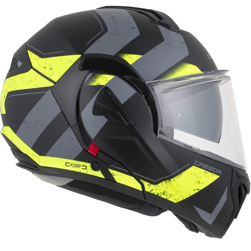 Cassida MultiFlip Korp flip-up motorcykelhjelm mat sort-fluo gul-grå