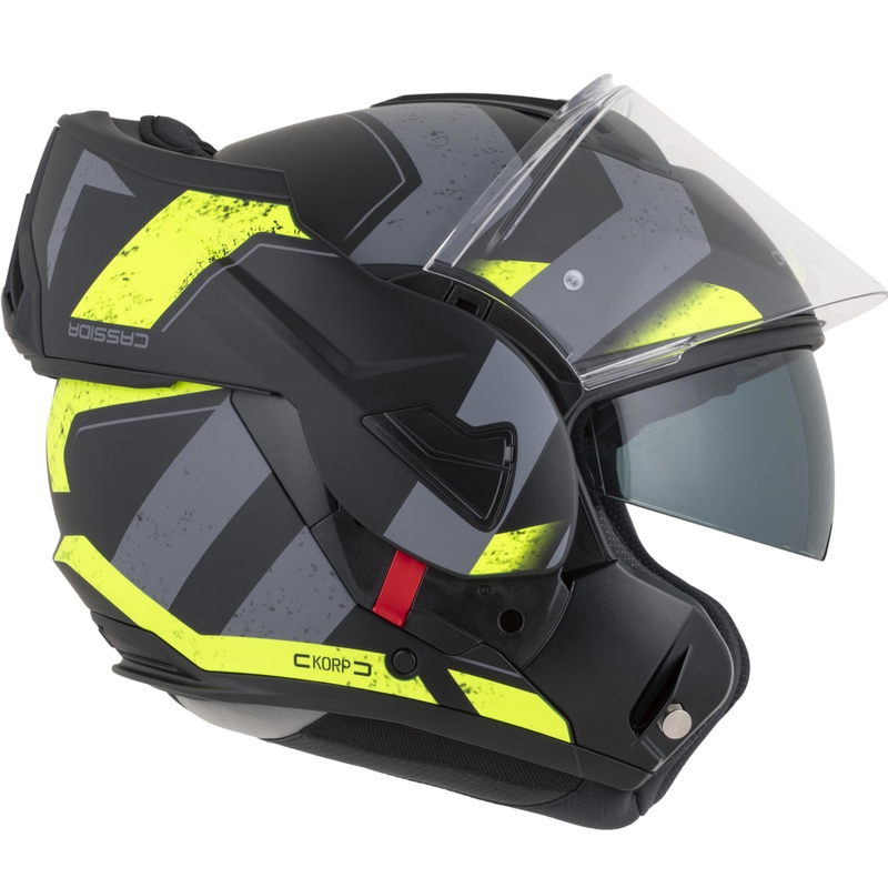 Cassida MultiFlip Korp flip-up motorcykelhjelm mat sort-fluo gul-grå