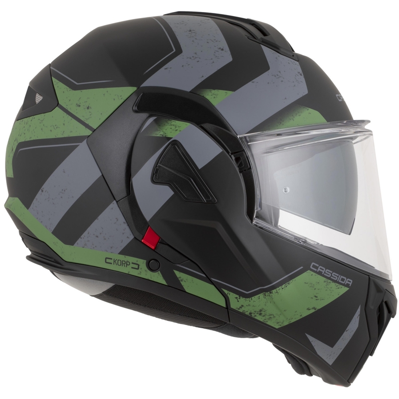 Cassida MultiFlip Korp flip-up motorcykelhjelm mat sort-grøn-grå