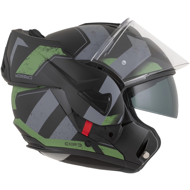 Cassida MultiFlip Korp flip-up motorcykelhjelm mat sort-grøn-grå